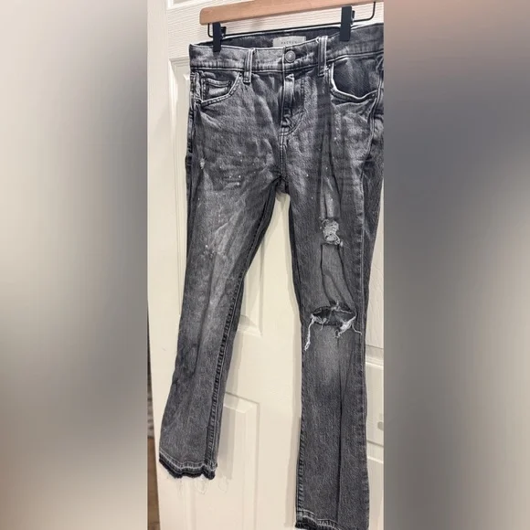 PacSun Distressed Black Slim Boot Jeans Size 29 High Rise Raw Hem - Picture 2 of 9